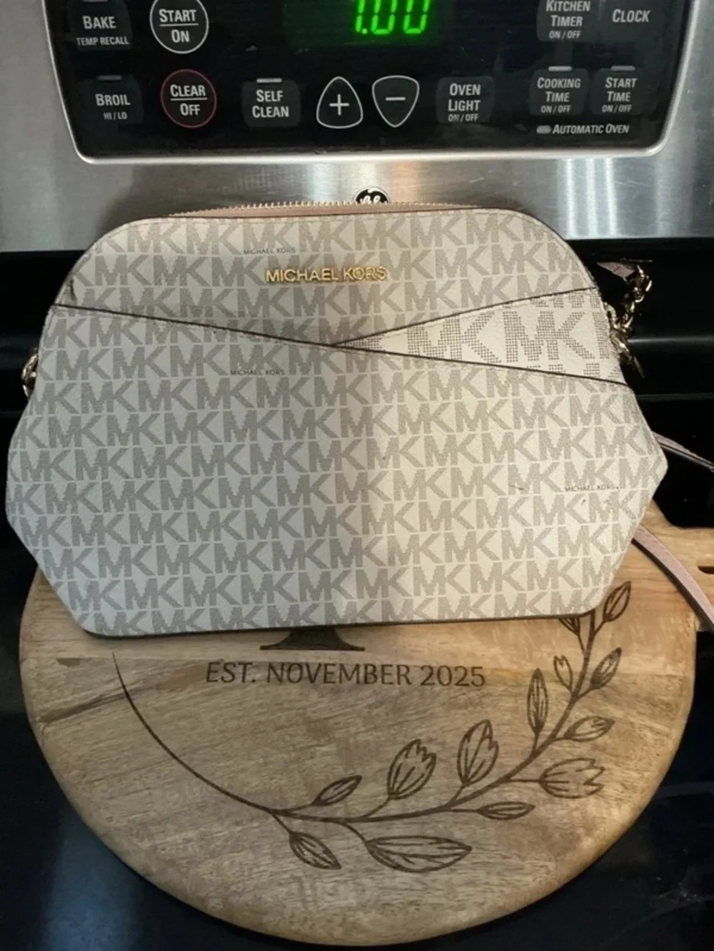 Michael Kors Beige Logo Monogram Crossbody Bag